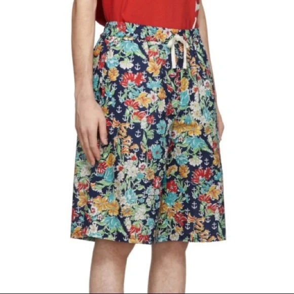 Gucci Multicolor Hawaiian Anchors Shorts With Logo GG - Floral Print